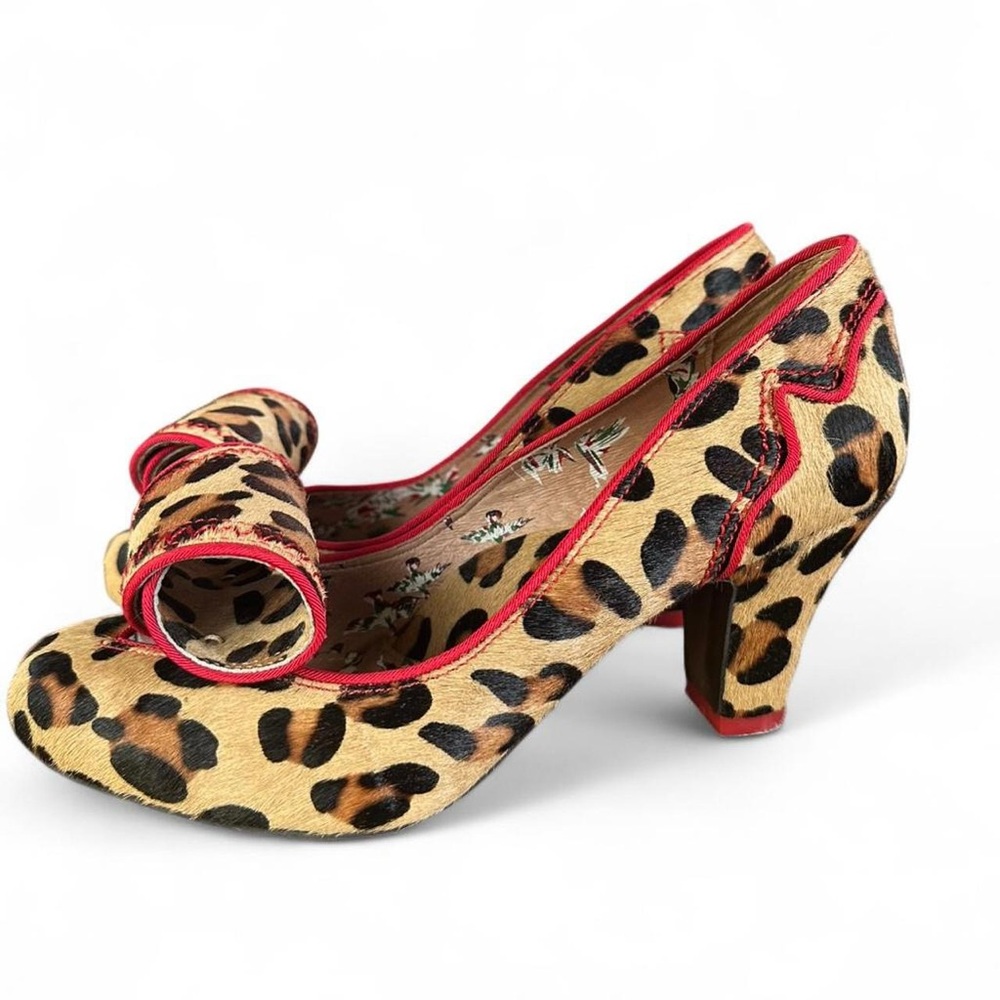 Miss L Fire Shoes | Miss L Fire Leopard Print Heels with Red Trim - Picture 2 of 8